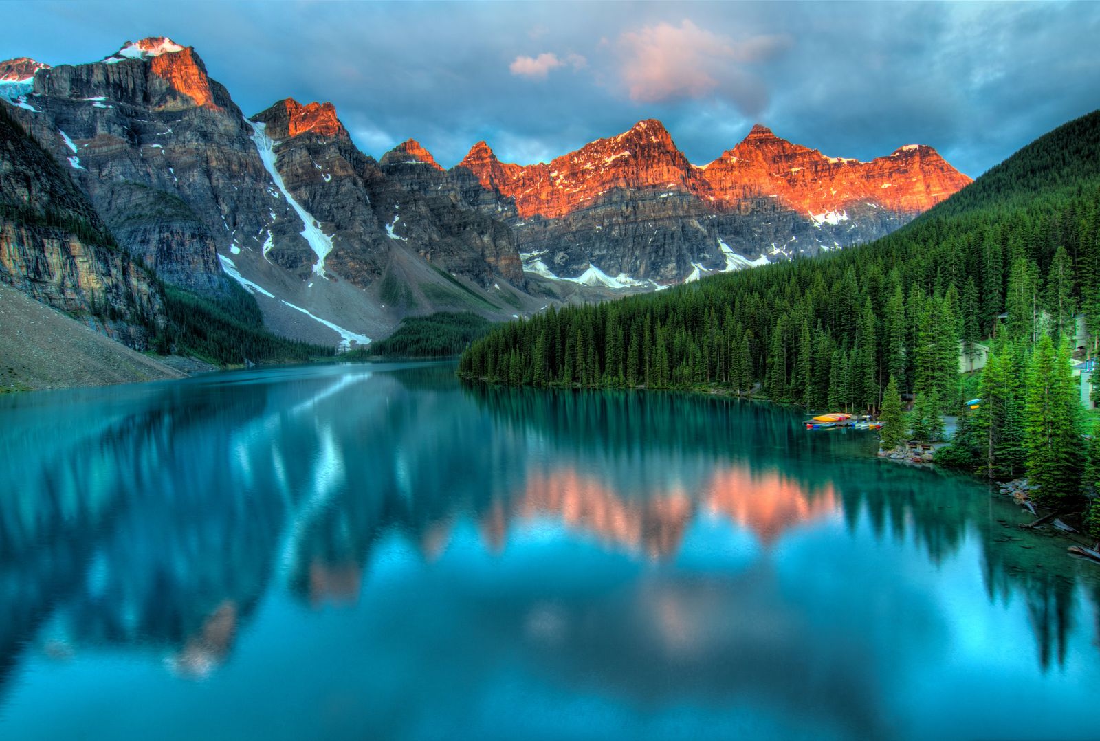 Late light on still water and hills
